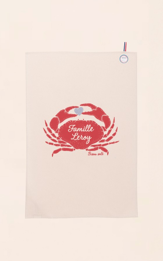 Torchon crabe coeur - Personnalisable - Made in France