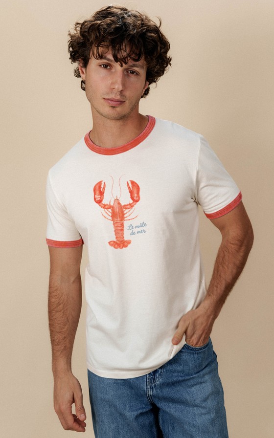 T-shirt homme bicolore Homard aquarelle - Personnalisable