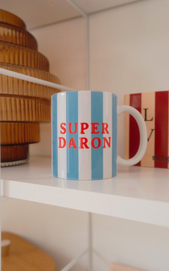 Mug rayures bleu à message - Personnalisable