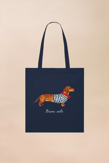 Totebag Teckel marinière