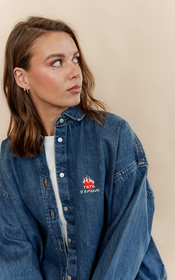 Sur-chemise denim femme Amour brulant - Personnalisable