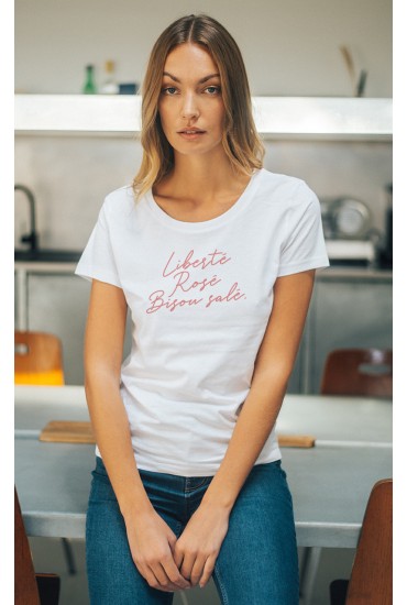 T-shirt femme Liberté, rosé, bisou salé