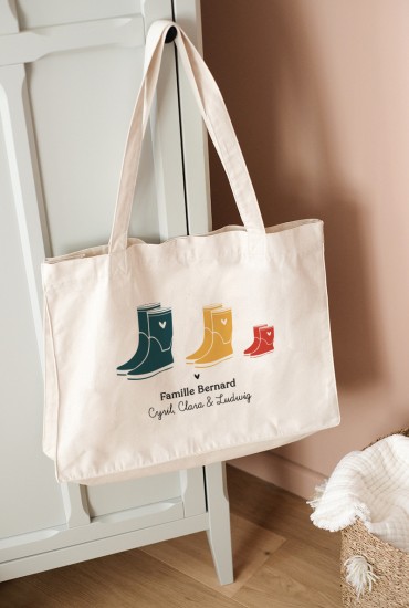 Cabas famille Bottes de pluie - Personnalisable